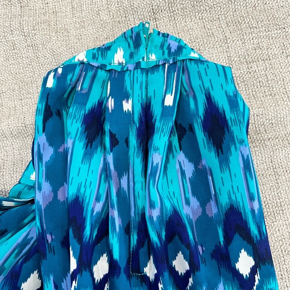 Turquoise & Navy Printed Hi-Low Skirt - Picture 3 of 4